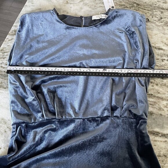 Bishop + Young NWT Hayden Velvet Dress Womens Sz L Blue Shift Knee Length Retro - Picture 11 of 14